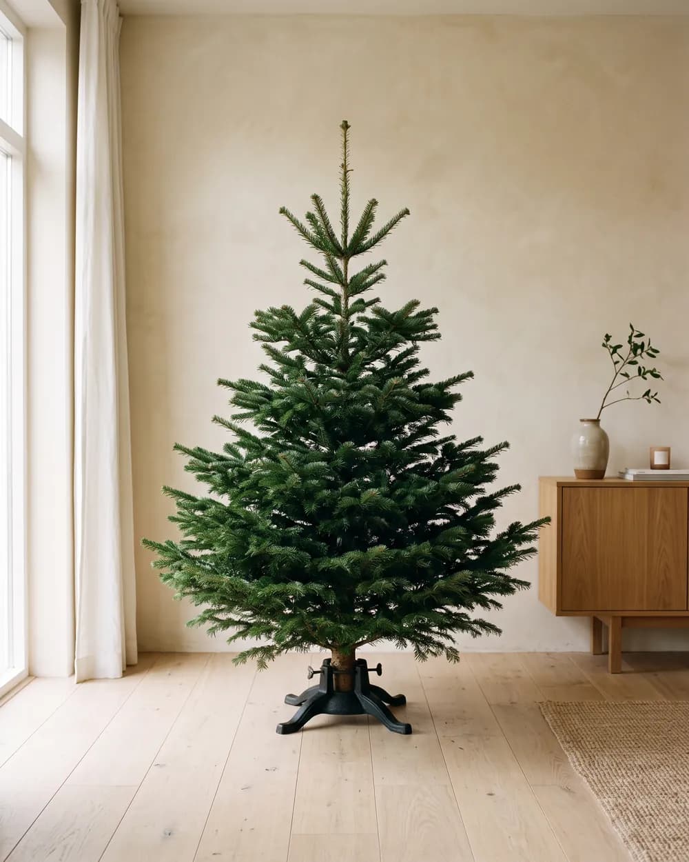 Compacte Nordmann-kerstboom van 125 tot 150 cm, vol en symmetrisch van vorm